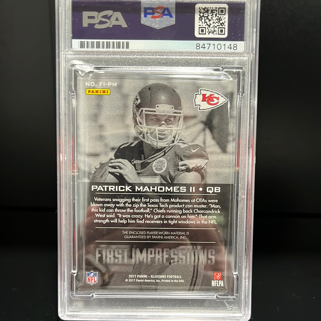Patrick Mahomes II Autographed 2017 Panini First Impressions Rookie Patch Trading Card #FI-PM Authentic Auto PSA