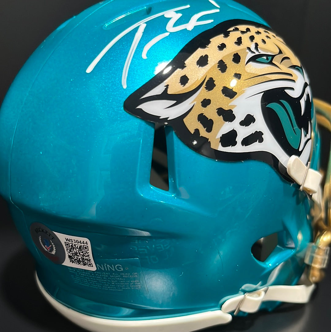 Travis Etienne Autographed Jacksonville Jaguars Flash Mini Helmet BAS