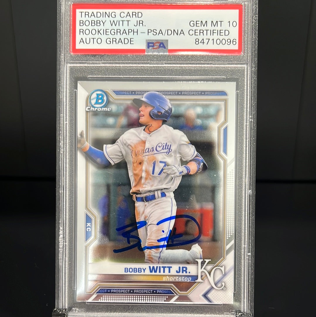 Bobby Witt Jr Autographed 2021 Topps Bowman Chrome Rookie Trading Card #BCP-1 Royals GEM 10 MINT PSA