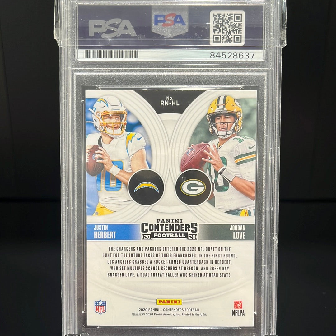 Justin Herbert and Jordan Love 2020 Panini Contenders #RN-HL Autographed Trading Card GEM 10 MINT PSA