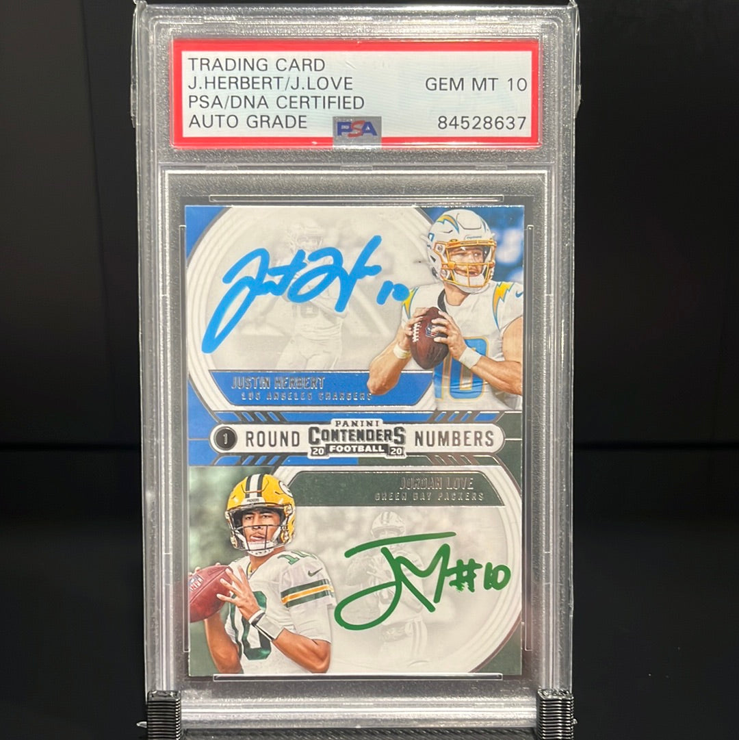 Justin Herbert and Jordan Love 2020 Panini Contenders #RN-HL Autographed Trading Card GEM 10 MINT PSA