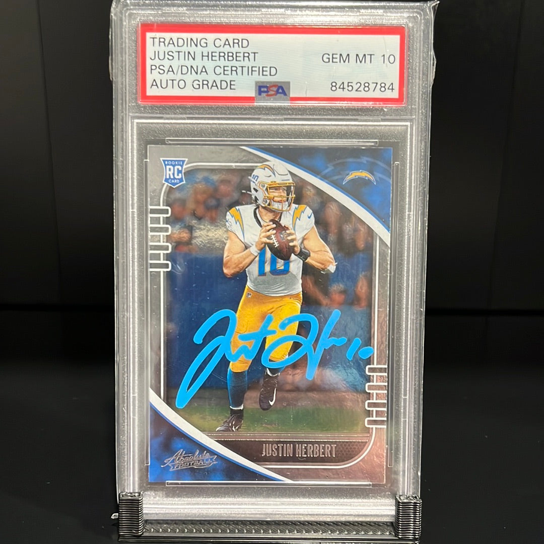 Justin Herbert Autographed 2020 Panini Absolute Football Rookie Trading Card #167 GEM 10 MINT PSA