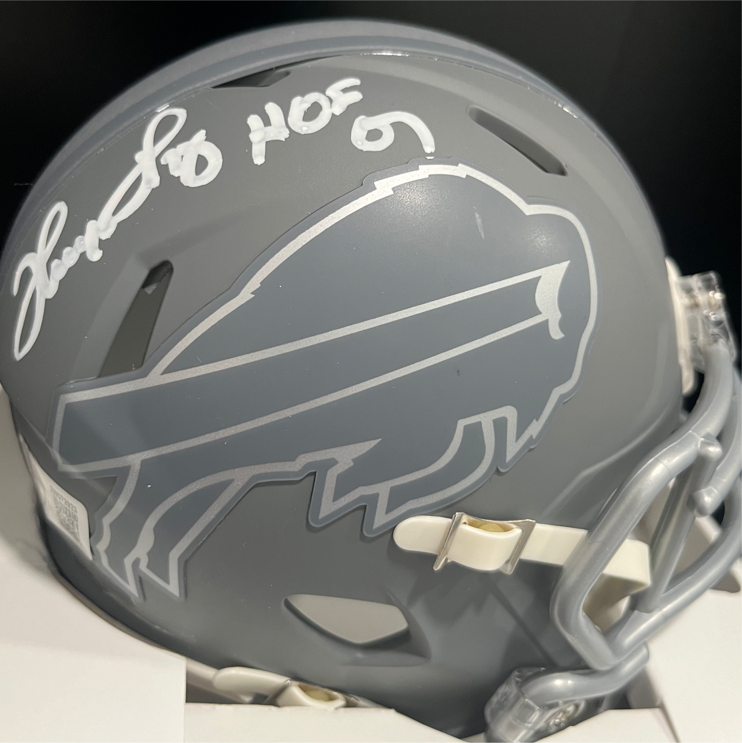 Thurman Thomas Autographed Buffalo Bills Slate Mini Helmet w/ "HOF 07" Inscription BAS