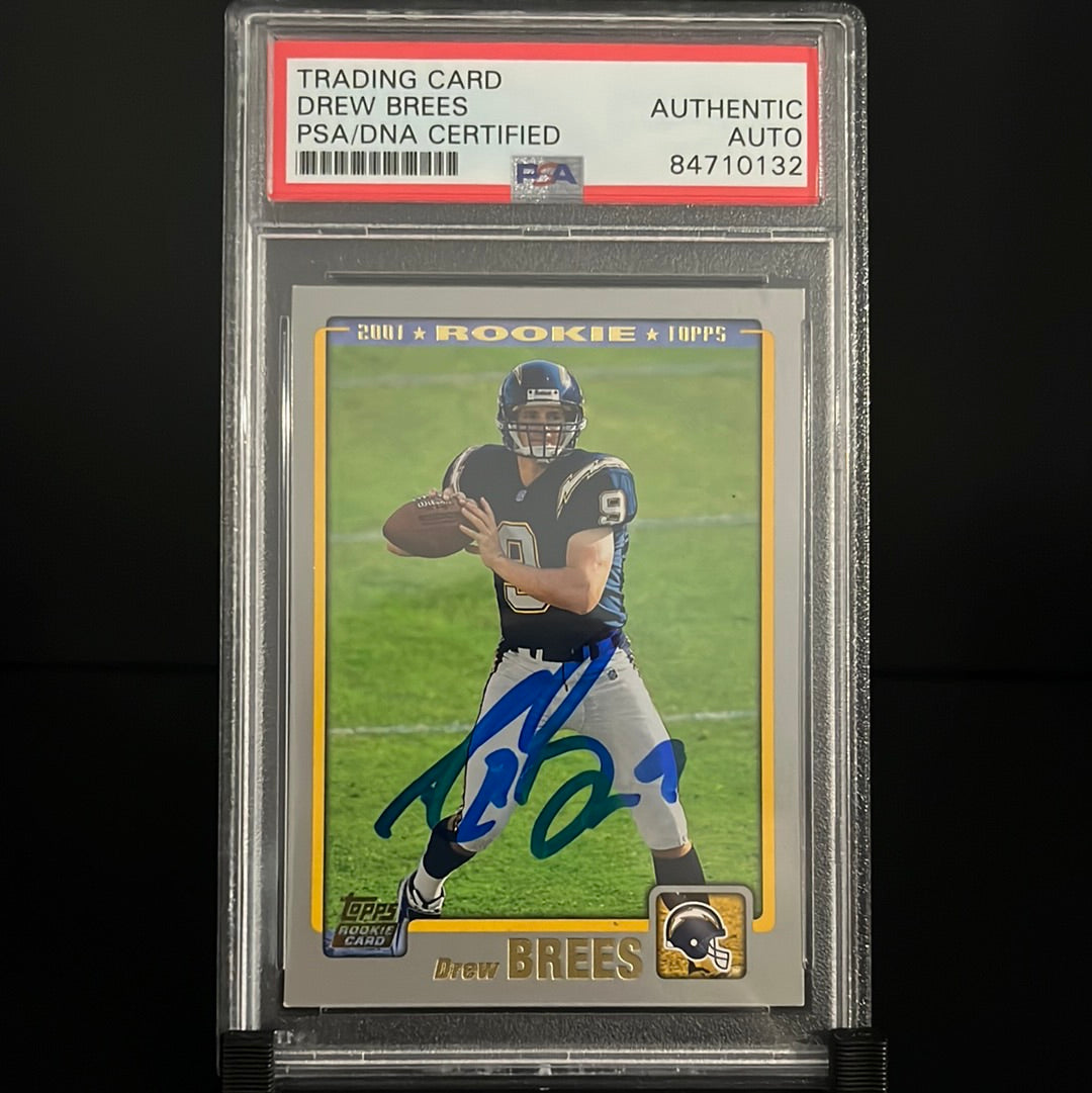 Drew Brees Autographed 2001 Topps Rookie Trading Card #328 Authentic Auto PSA