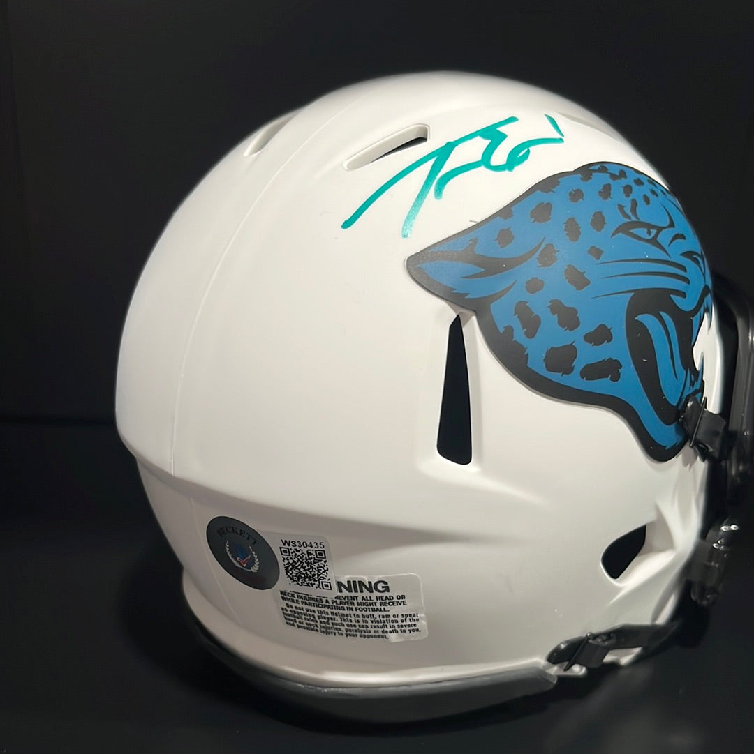 Travis Etienne Autographed Jacksonville Jaguars Lunar Eclipse Mini Helmet BAS