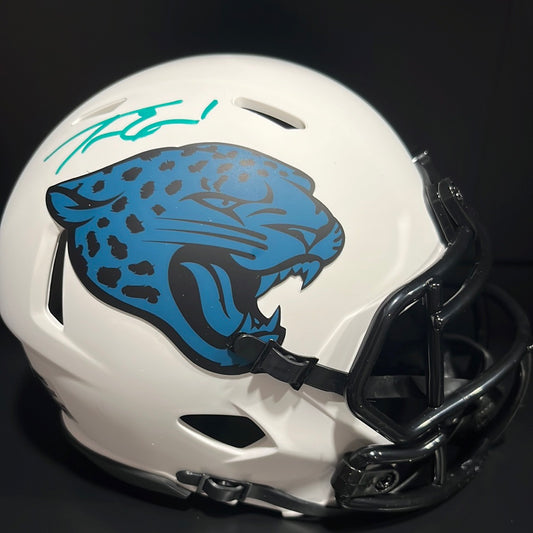 Travis Etienne Autographed Jacksonville Jaguars Lunar Eclipse Mini Helmet BAS
