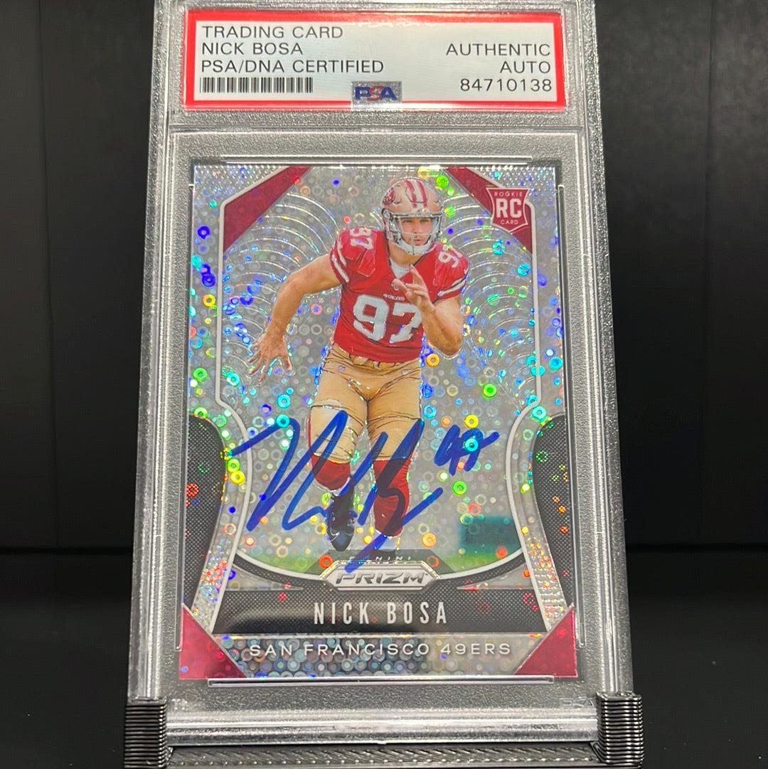 Nick Bosa Autographed 2019 Panini Prizm Disco Prizm #311 RC Rookie Trading Card San Francisco 49ers Authentic Auto PSA