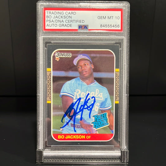 Bo Jackson Autographed 1987 Donruss Rated Rookie Trading Card Royals GEM 10 MINT PSA / BAS